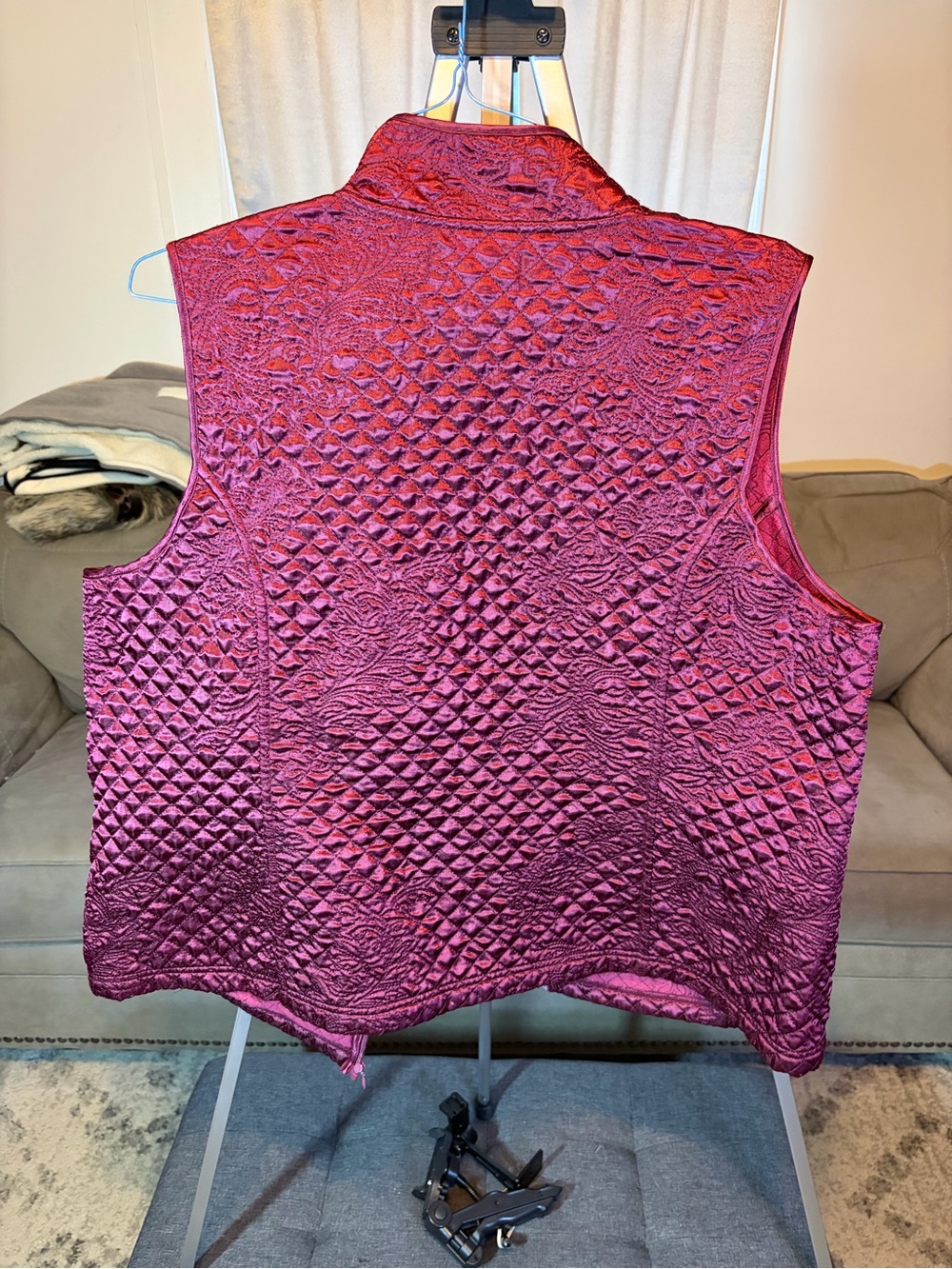Susan Graver Quilted Satin Vest - Deep Raspberry - Picture 3 of 3